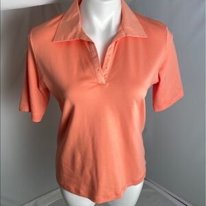 Rabe peach short sleeve polo with crystal embellished neckline L